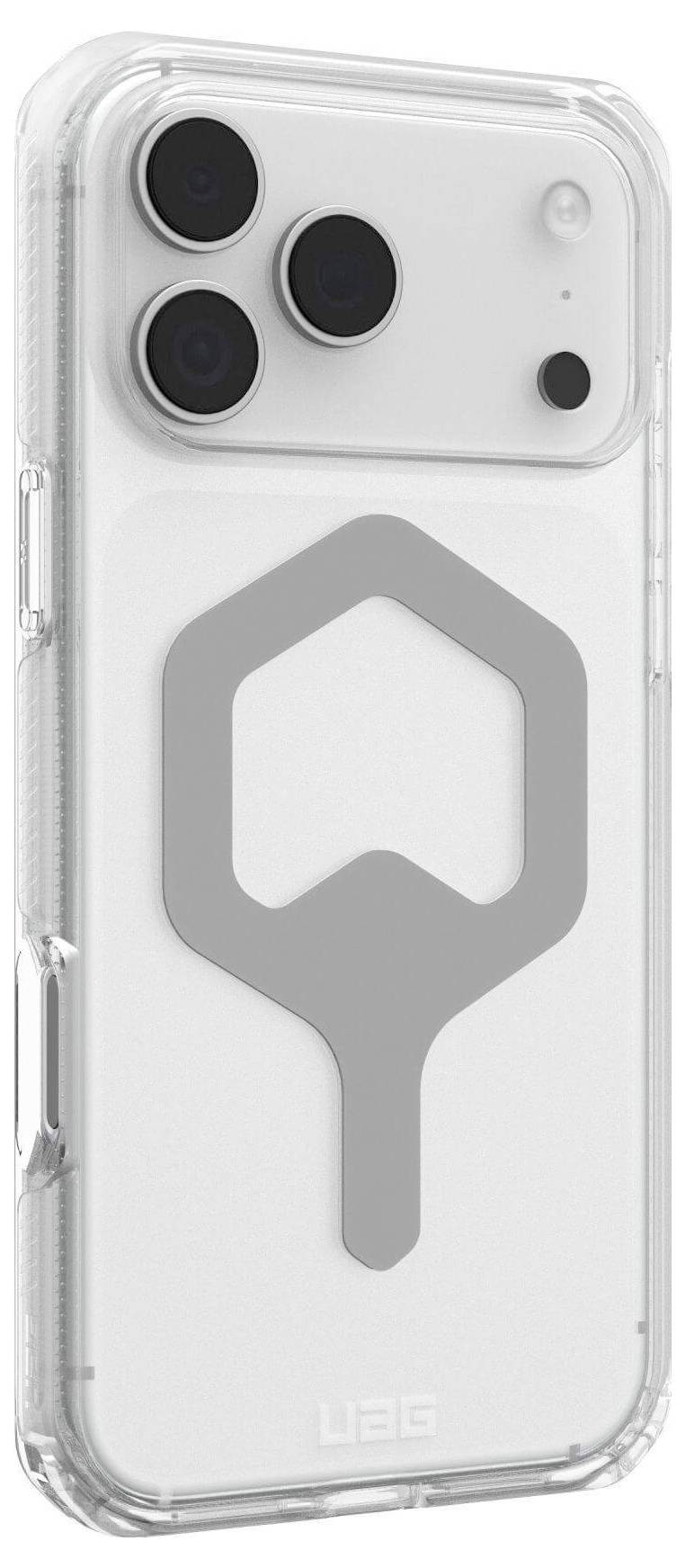 Przezroczyste etui na telefon z szarym uchwytem mocowanym z tyłu, zaprojektowane dla wygodnego trzymania i łatwej obsługi.