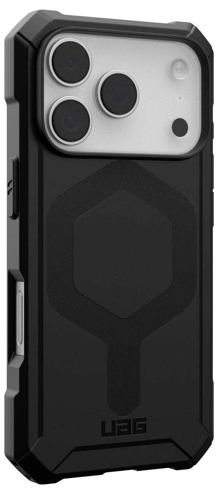 Wytrzymały czarny pokrowiec na smartfona z wzmocnionymi narożnikami i wycięciami na aparat oraz przyciski, zaprojektowany, aby chronić przed upadkami i uszkodzeniami.