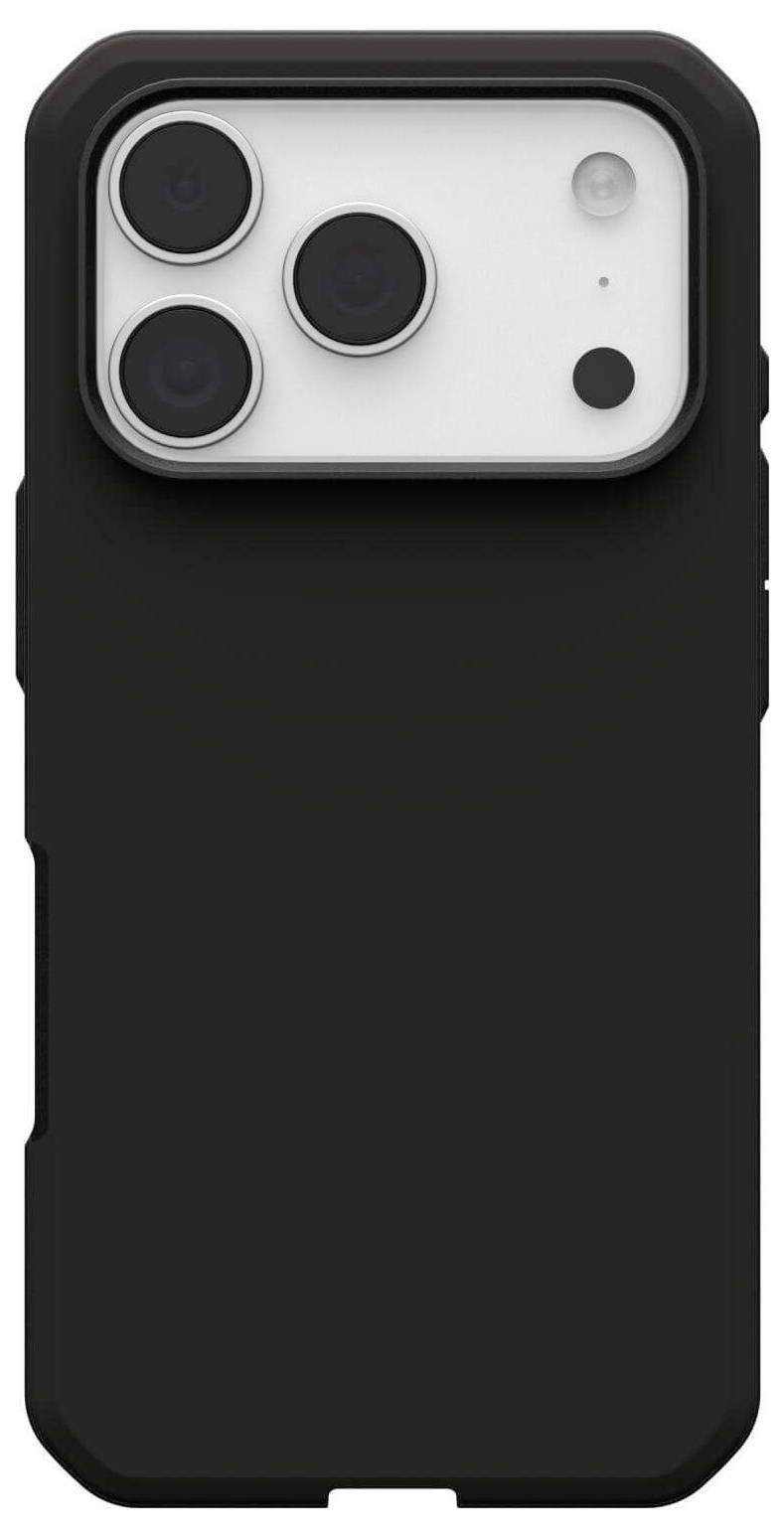 Czarny futerał na smartfona z wycięciem na aparat dla telefonu z trzema obiektywami i lampą błyskową.