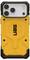 Wytrzymały żółty pokrowiec na telefon z logo UAG i wzmocnionymi czarnymi krawędziami dla zwiększonej ochrony.