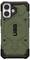 Wytrzymały, zielony futerał na telefon UAG z czarnymi akcentami, zaprojektowany z myślą o kompatybilności z podwójnym aparatem, z logo UAG pośrodku.