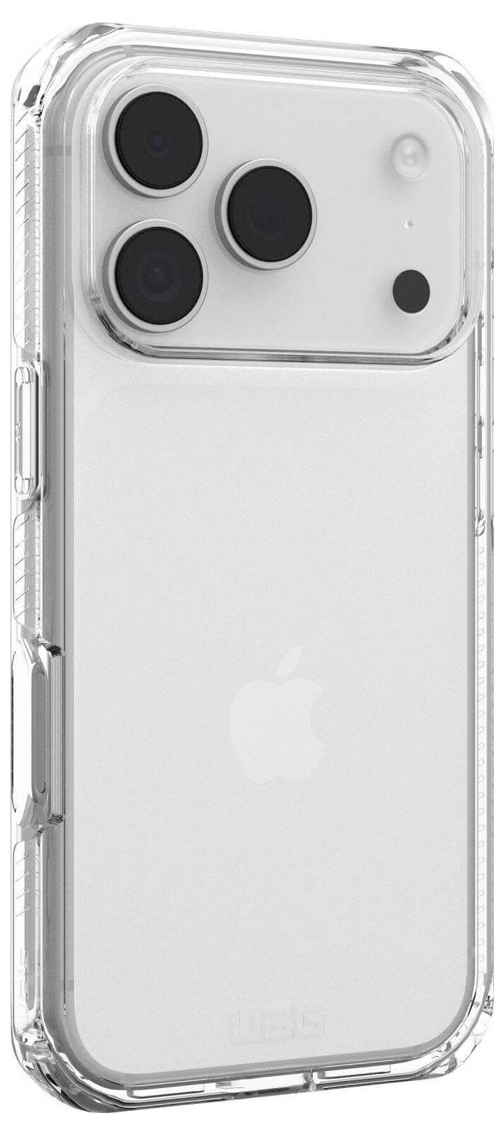 Przezroczysty futerał na smartfona z widocznym tylnym układem aparatów, w tym trzema dużymi obiektywami i jednym mniejszym obiektywem.