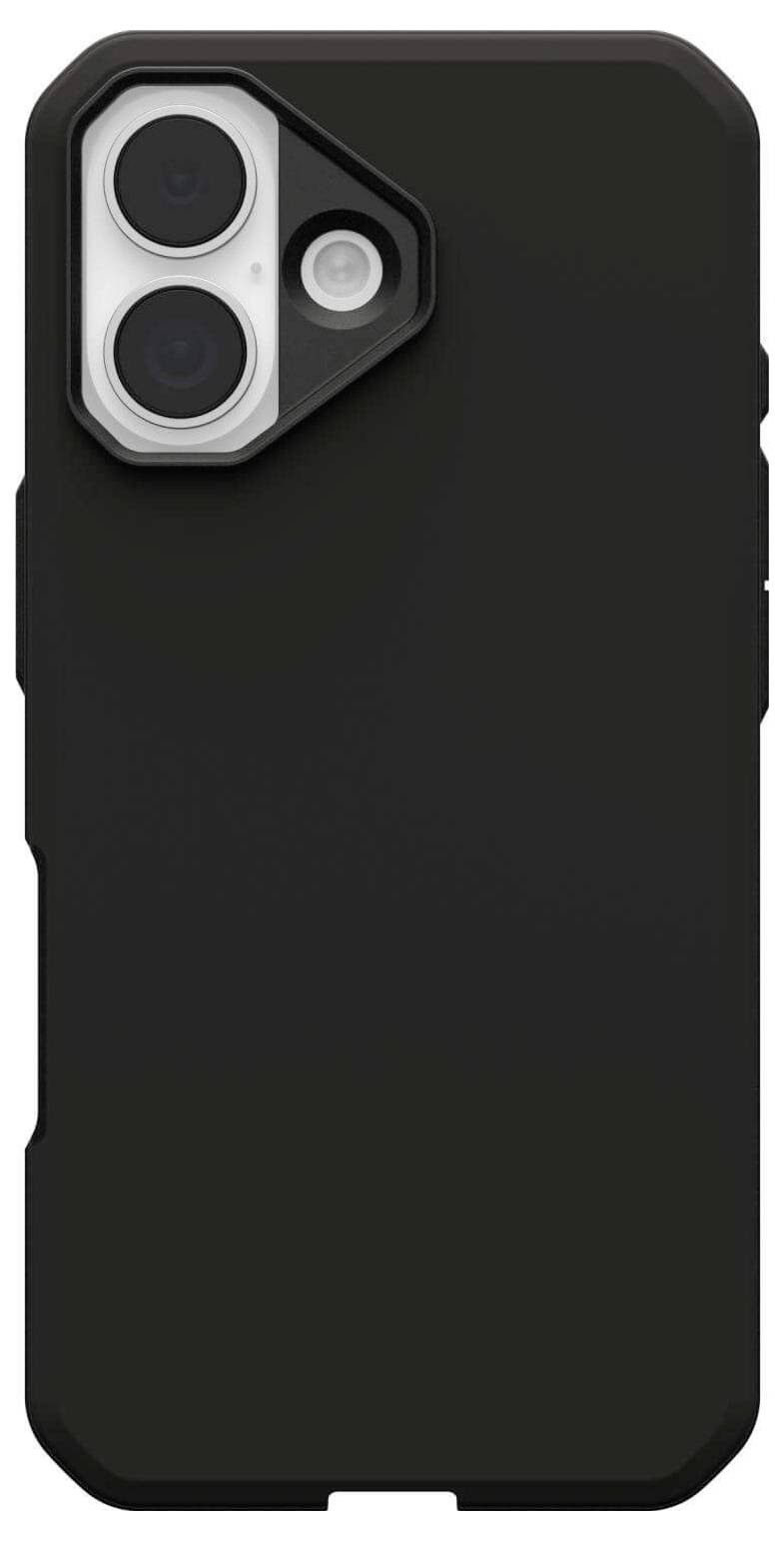 Czarny futerał na telefon z wycięciami na podwójny aparat i lampę błyskową. Etui ma wytrzymałą konstrukcję, zapewniającą ochronę i trwałość.