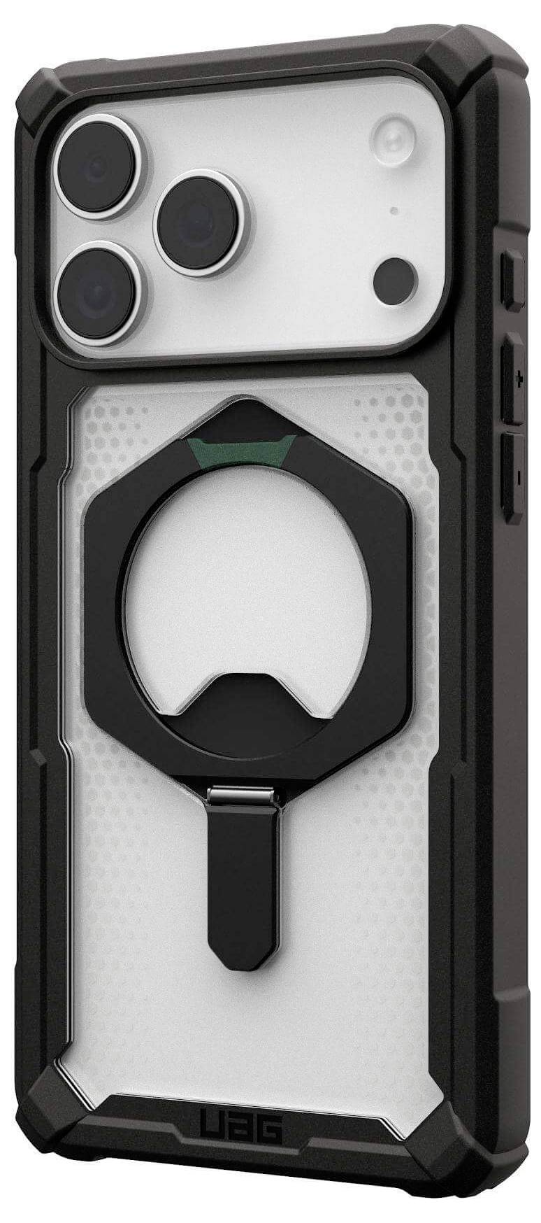 Wytrzymały futerał na smartfona z ochronną ramką i wbudowaną podstawką, zaprojektowany z myślą o zwiększonej trwałości i wygodzie użytkowania.