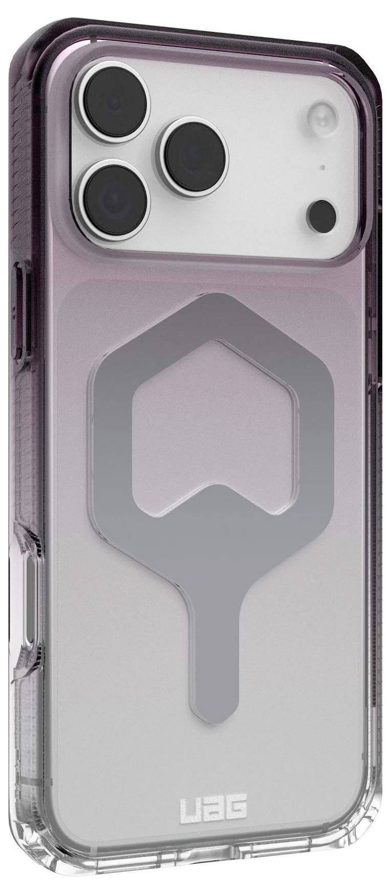 Smartfon z przezroczystym, ochronnym etui wyposażonym w metalowy pierścień zapewniający dodatkowe podparcie podczas trzymania.