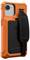 Wytrzymały pomarańczowy pokrowiec na smartfona z czarnym paskiem na rękę z tyłu oraz wskaźnikami świetlnymi, zaprojektowany z myślą o ochronie i wygodzie przenoszenia.