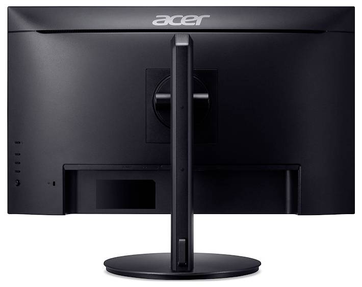 Widok z tyłu monitora Acer pokazujący logo, podstawkę i porty.