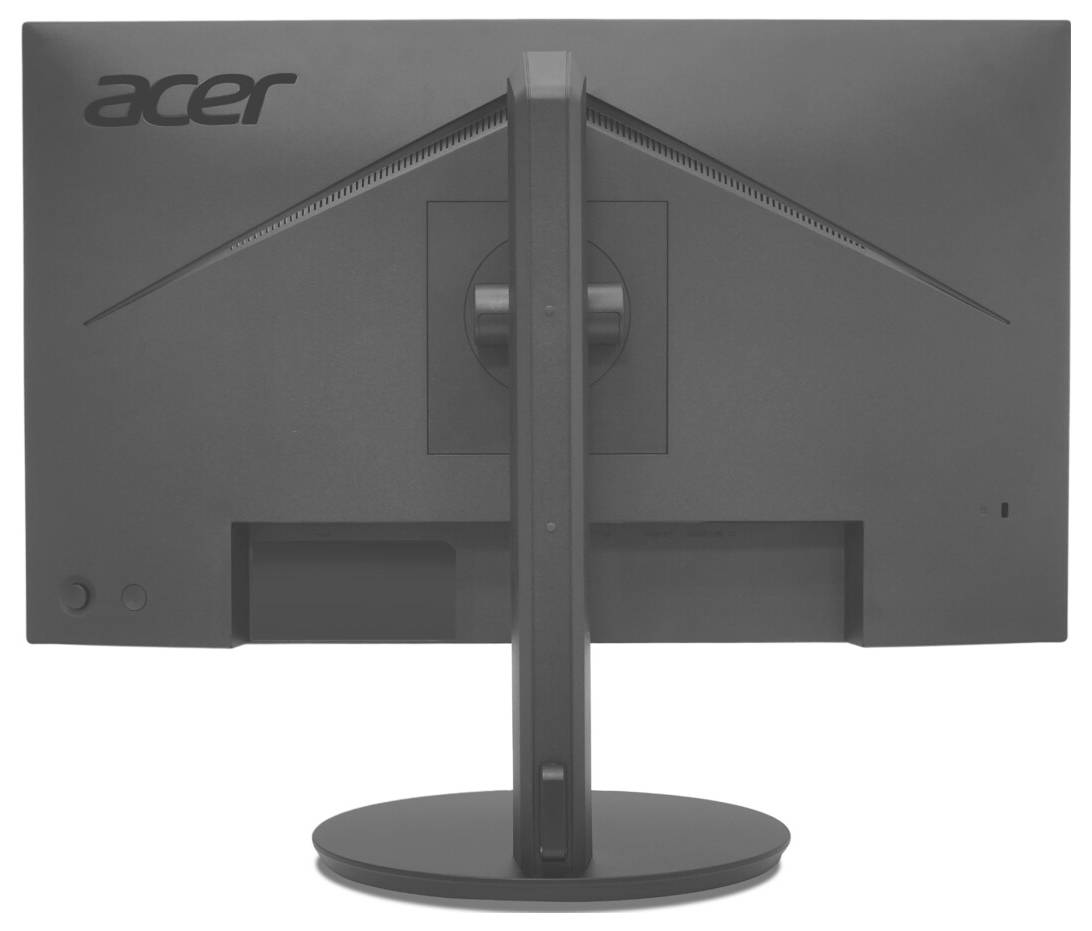 Obraz przedstawia tylną część monitora komputerowego marki Acer, z widocznym stojakiem i kwadratową podstawą. Logo Acer jest widoczne w lewym górnym rogu.