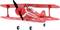 Czerwony model dwupłatowca z białymi paskami i tekstem 'Nr 213' na boku, wyposażony w śmigło i podwójne skrzydła.