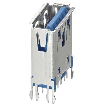 Metalowy i niebieski plastikowy element złączny z wieloma stykami i skomplikowanymi wycięciami, prawdopodobnie do zastosowań elektrycznych lub elektronicznych.