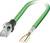 Zielony kabel Ethernet z jednym końcem zakończonym złączem RJ45, a drugim ukazującym widoczne kolorowe przewody do montażu.