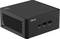 Mały czarny komputer mini PC ASUS z otworami wentylacyjnymi, portami USB i przyciskiem zasilania z przodu, prezentujący kompaktową budowę.
