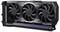 Karta graficzna 'Radeon' z trzema wentylatorami chłodzącymi i akcentami oświetlenia RGB.