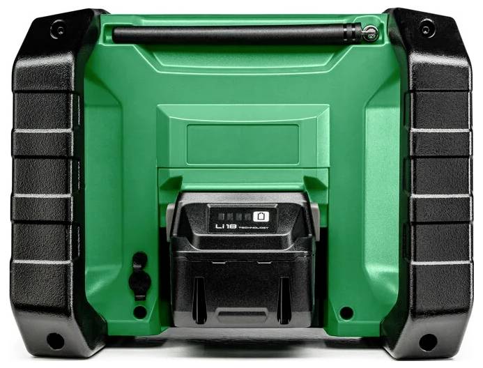 Zielone i czarne elektroniczne urządzenie z centralnym ekranem, prawdopodobnie stacja ładująca, wyposażone w włącznik zasilania i porty połączeniowe.