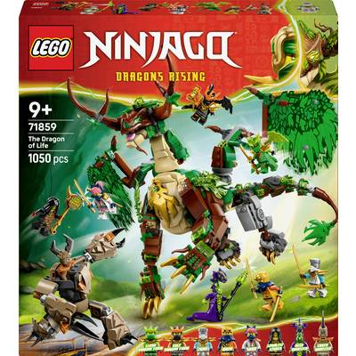 Zestaw LEGO Ninjago 'Rising Dragons' dla dzieci od 9 lat, zawierający 'Smoka Życia' z 1050 elementami. Zawiera różne figurki postaci.