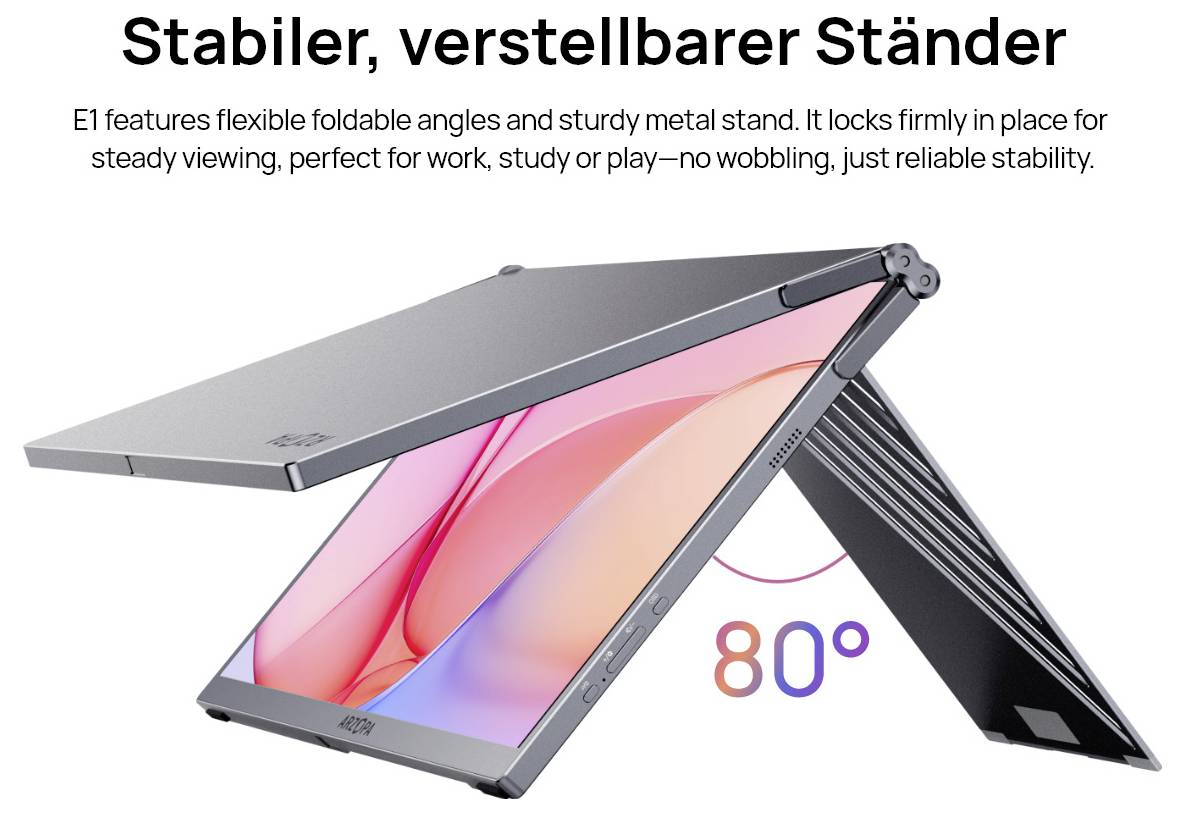 Портативный двухэкранный монитор Arzopa E1 EEK E (A - G) 39,6 см (15,6 дюйма) 1920 x 1080 пикселей 16:9 25 мс HDMI, USB-C® (DP Alt