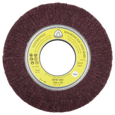 Płaskie koło włókninowe oznaczone 'NFW 600, 200 x 50, 8" x 2"'. Odpowiednie do szlifowania, wyprodukowane w UE, o maksymalnej prędkości obrotowej 3 050 obr./min.