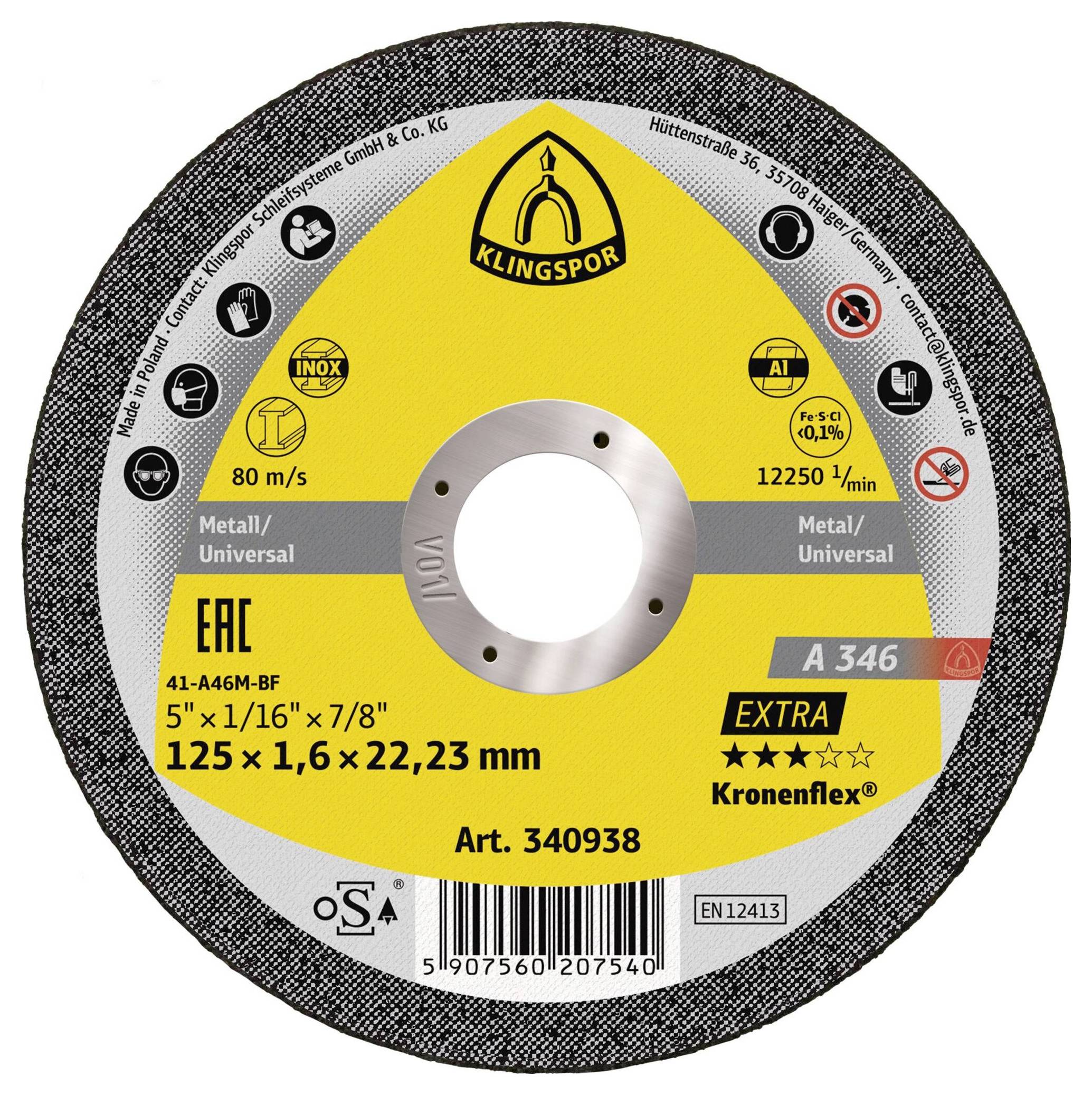 Прямий відрізний диск Klingspor A 346 Extra 340938 125 мм 25 шт.