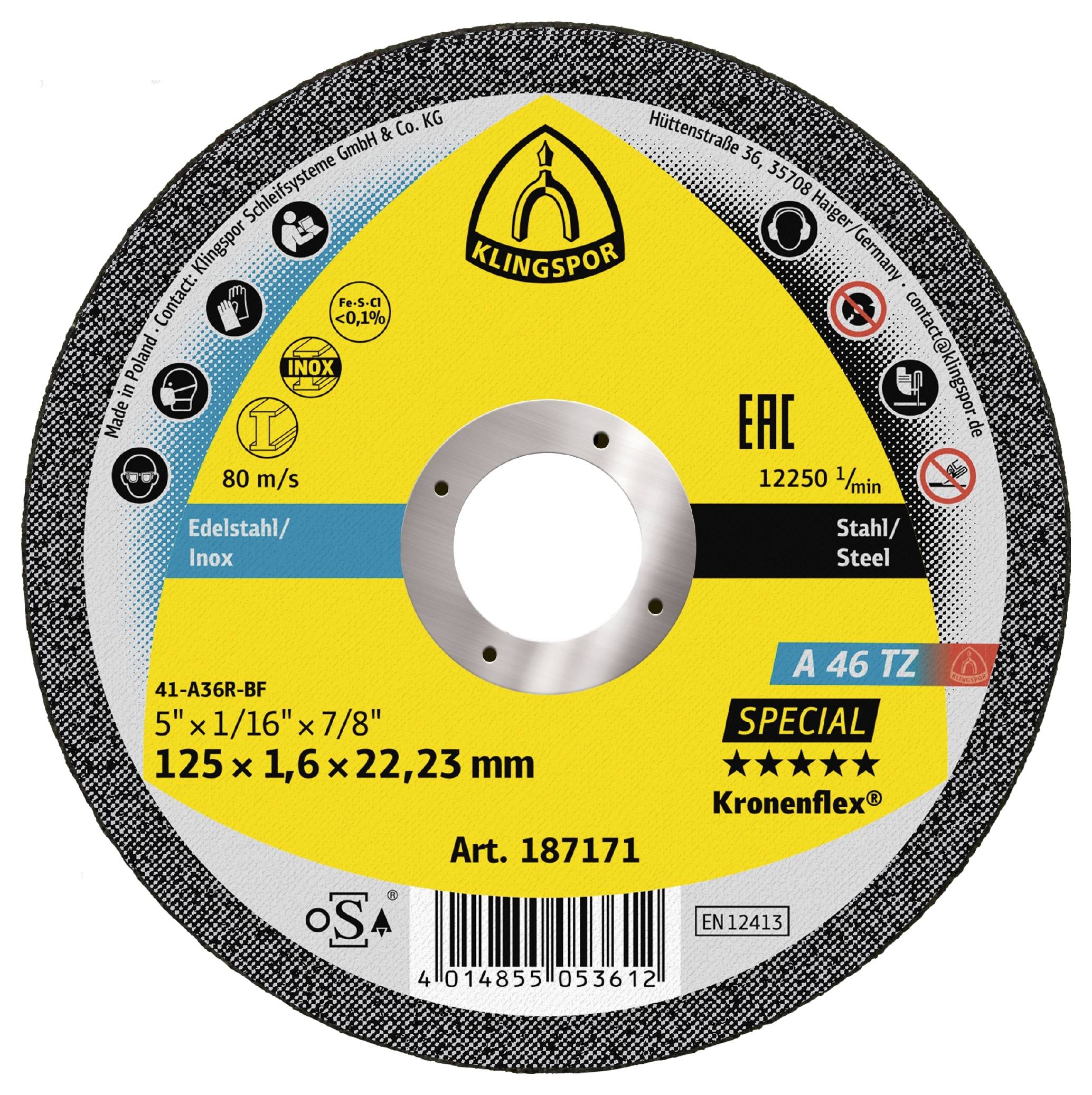 Прямий відрізний диск Klingspor A 46 TZ Special 187171 125 мм 25 шт.