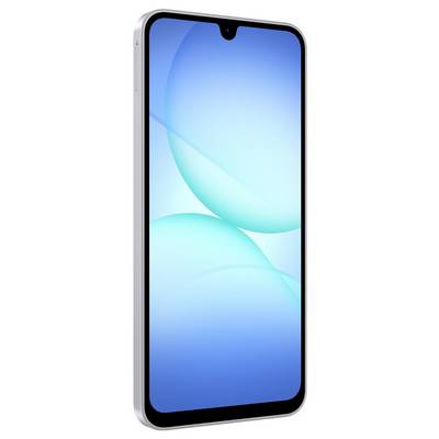 Smukły smartfon z dużym ekranem, wąskimi ramkami i kamerą przednią umieszczoną na środku górnej krawędzi. Na wyświetlaczu widoczna jest niebieska tapeta gradientowa.