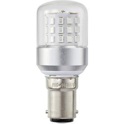 Zbliżenie żarówki LED z metalową podstawą oznaczoną '100-240V AC', prezentujące liczne małe kwadraty LED wewnątrz przezroczystej obudowy.