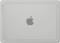 Zamknięty srebrny laptop z logo 'Apple' wyśrodkowanym na pokrywie, otoczony przezroczystą ochronną obudową 'Incase'.