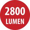 '2800 LUMENÓW' pogrubioną białą czcionką na czerwonym kole wskazuje poziom jasności światła.
