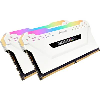Dwa moduły pamięci Corsair Vengeance RGB Pro z białymi rozpraszaczami ciepła i podświetleniem RGB.