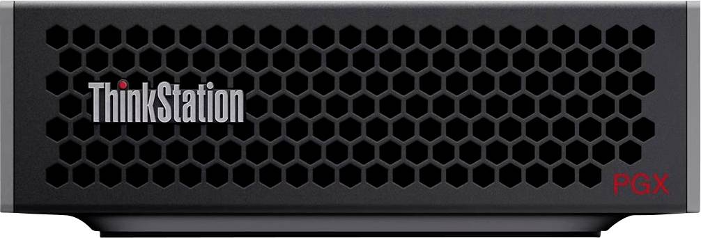 Panel przedni 'ThinkStation' z wzorem heksagonalnym i etykietą 'PGX' w kolorze czerwonym.
