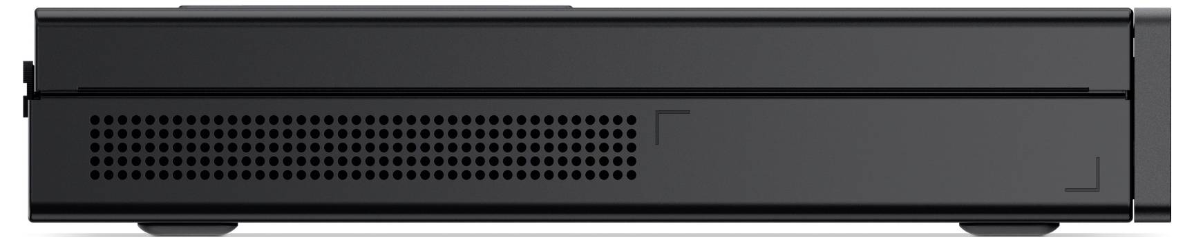 Czarna konsola do gier widziana z boku, charakteryzująca się smukłą sylwetką z otworami wentylacyjnymi dla chłodzenia.
