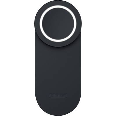 Czarny, owalny elektroniczny przyrząd z okrągłym białym pierścieniem LED na górze, z dyskretnym logo 'ABUS' w dolnej części.