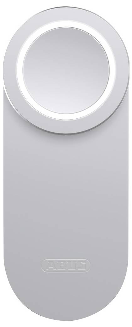 Biała klamka drzwiowa o okrągłym wzornictwie firmy ABUS.