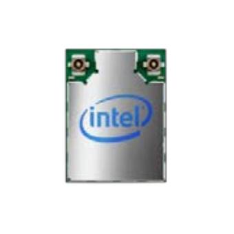 Mały metalowy chip z niebieskim logo 'Intel', z elementami obwodu na górnej krawędzi.