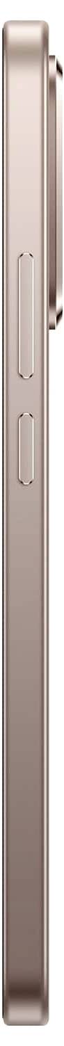 Widok z boku smartfona w kolorze różowego złota, prezentujący przyciski regulacji głośności oraz wybrzuszenie aparatu.