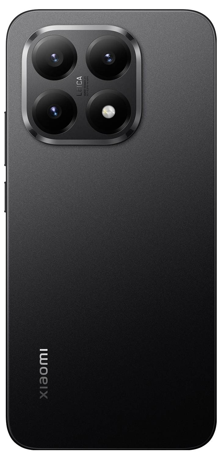 Czarny smartfon z trzema obiektywami aparatu i jedną lampą błyskową w lewym górnym rogu na tylnej części obudowy. Nazwa marki jest widoczna u dołu.