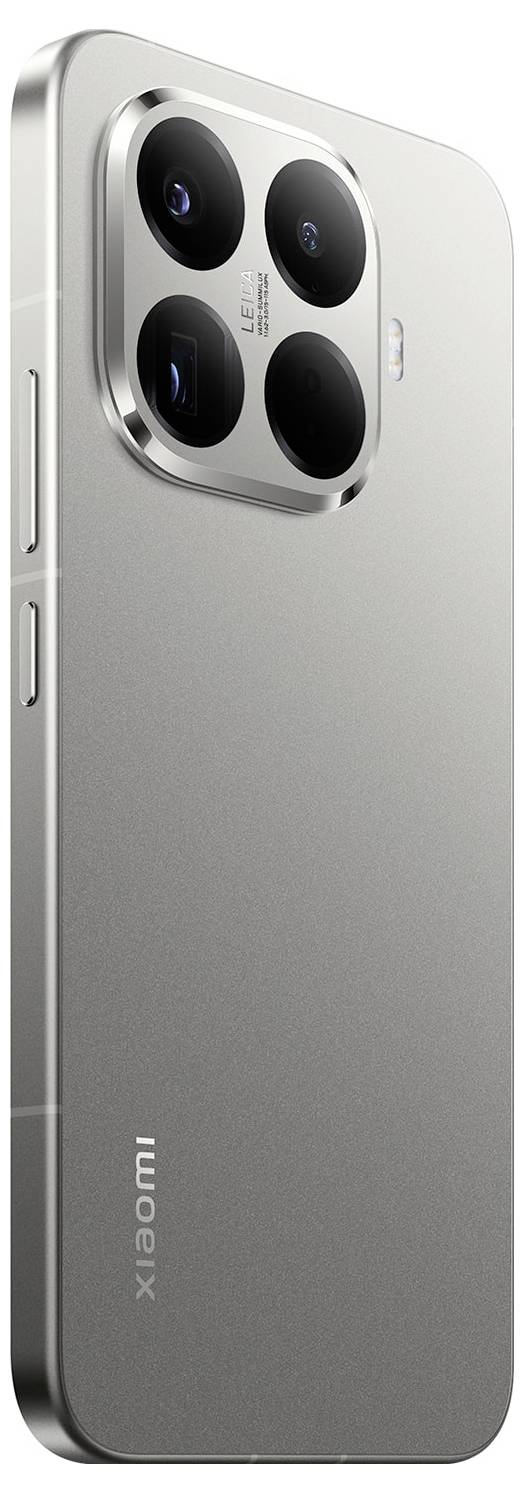 Srebrny smartfon prezentujący prostokątny moduł kamery z czterema obiektywami na tylnej obudowie, o smukłej sylwetce, z oznakowaniem marki Xiaomi.