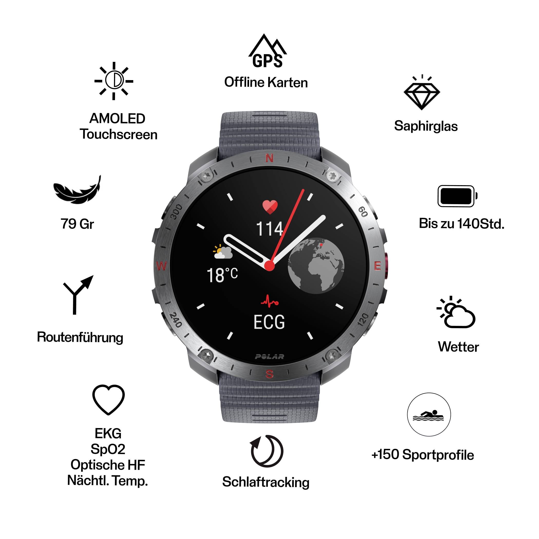 Спортивний годинник Polar Grit X2 Pro сірого кольору