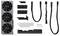 Karta graficzna i akcesoria montażowe, w tym śruby, kable, wspornik i różne narzędzia mocujące na białym tle.