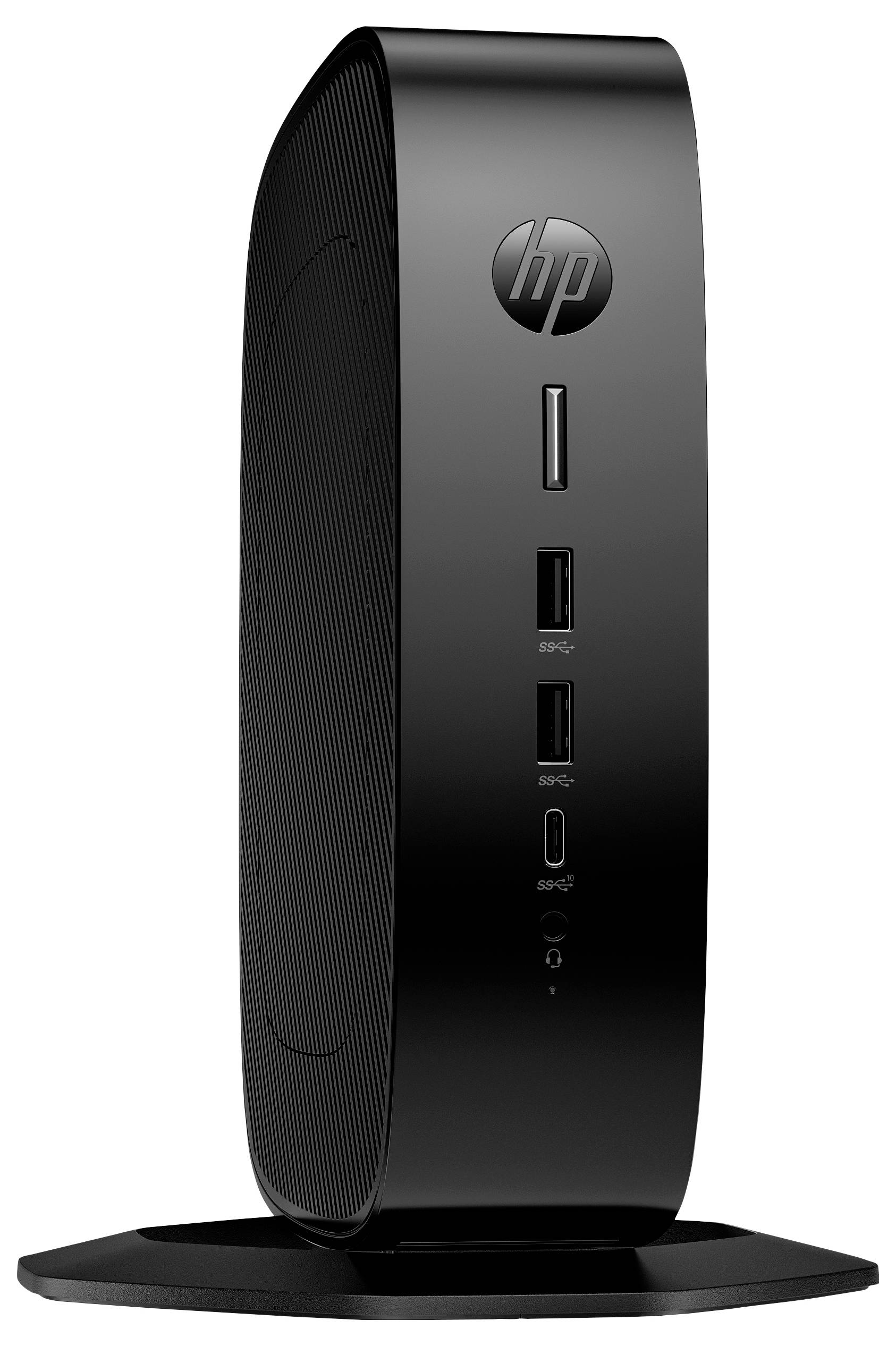 Smukła, czarna miniatura komputera z wieloma portami USB z przodu i wyraźnym logo, zaprojektowana z myślą o kompaktowym i wydajnym przetwarzaniu.