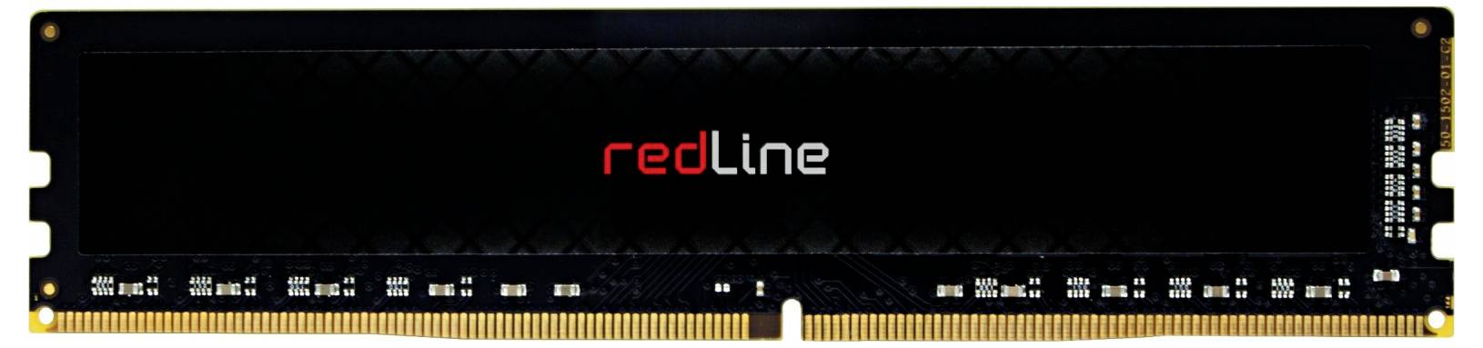 Czarna kość RAM z napisem 'redLine' pośrodku, prezentująca sprzęt pamięci komputerowej.