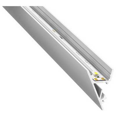 Ukośna aluminiowa lampa LED z dyfuzorem, prezentująca elegancki projekt i zintegrowany pasek LED widoczny wzdłuż wnętrza.