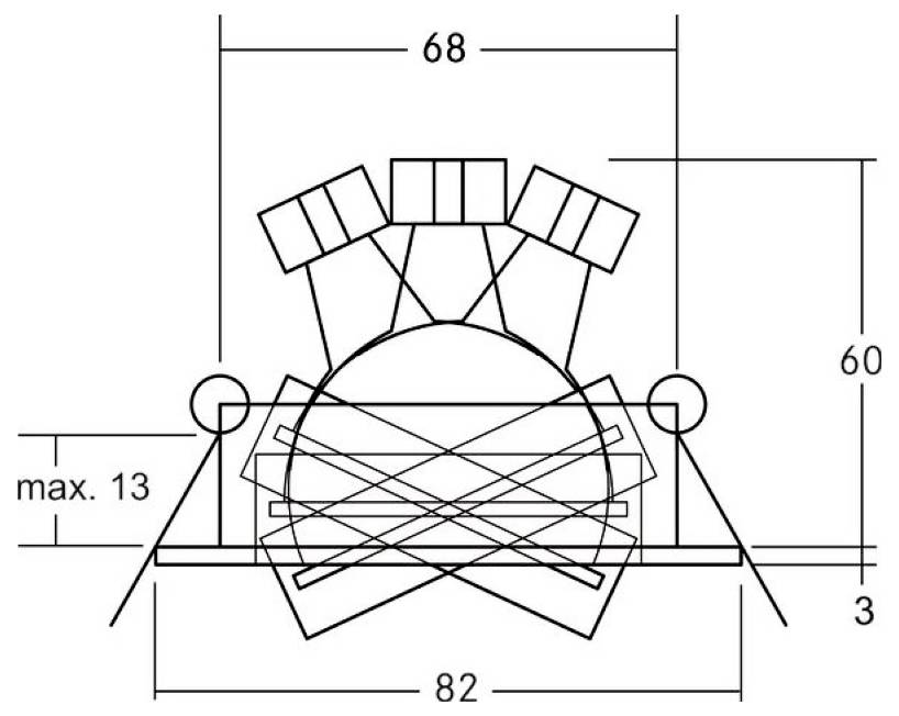 Diagram techniczny zespołu mechanicznego z liniami wymiarów oznaczonymi 68, 60, 82, maks. 13 i 3, pokazujący kształt części i rozstawy.