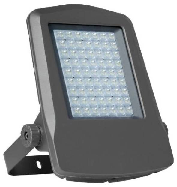 Zewnętrzny reflektor LED z regulowanym uchwytem montażowym i prostokątnym układem świateł.
