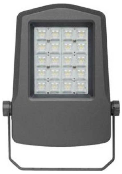 Ciemnoszara lampa LED do oświetlenia halogenowego z prostokątnym układem żarówek i wspornika montażowego w kształcie litery U.