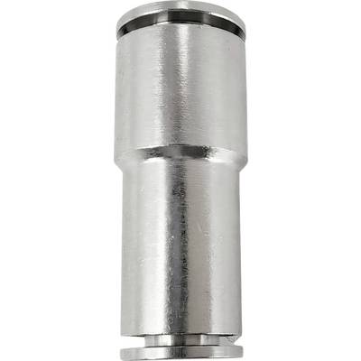 Zbliżenie srebrnego metalowego cylindrycznego łącznika lub przekładki z szerszą górną częścią i wąskim dolnym trzpieniem, wyizolowane na białym tle