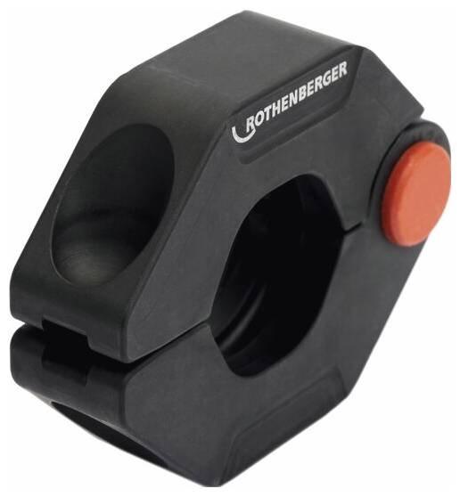 Obcinarka do rur z czarną obudową i czerwonym przyciskiem, oznaczona marką 'Rothenberger'; zaprojektowana do precyzyjnego cięcia rur, wyposażona w ergonomiczny uchwyt.