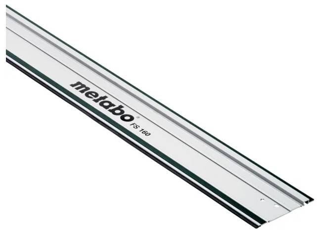 Metalowa szyna prowadząca oznaczona „metabo FS 160" pokazana ukośnie na białym tle.