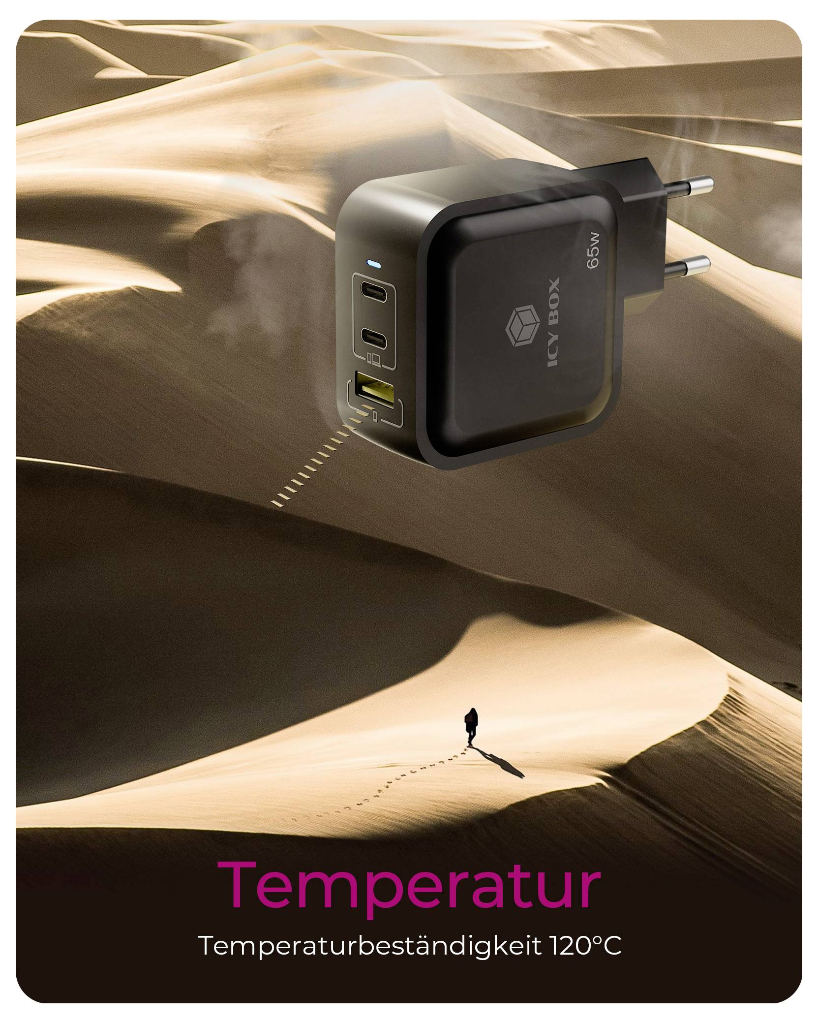 ICY BOX GaN Wandladegerät USB-C адаптер 65 Вт чорний