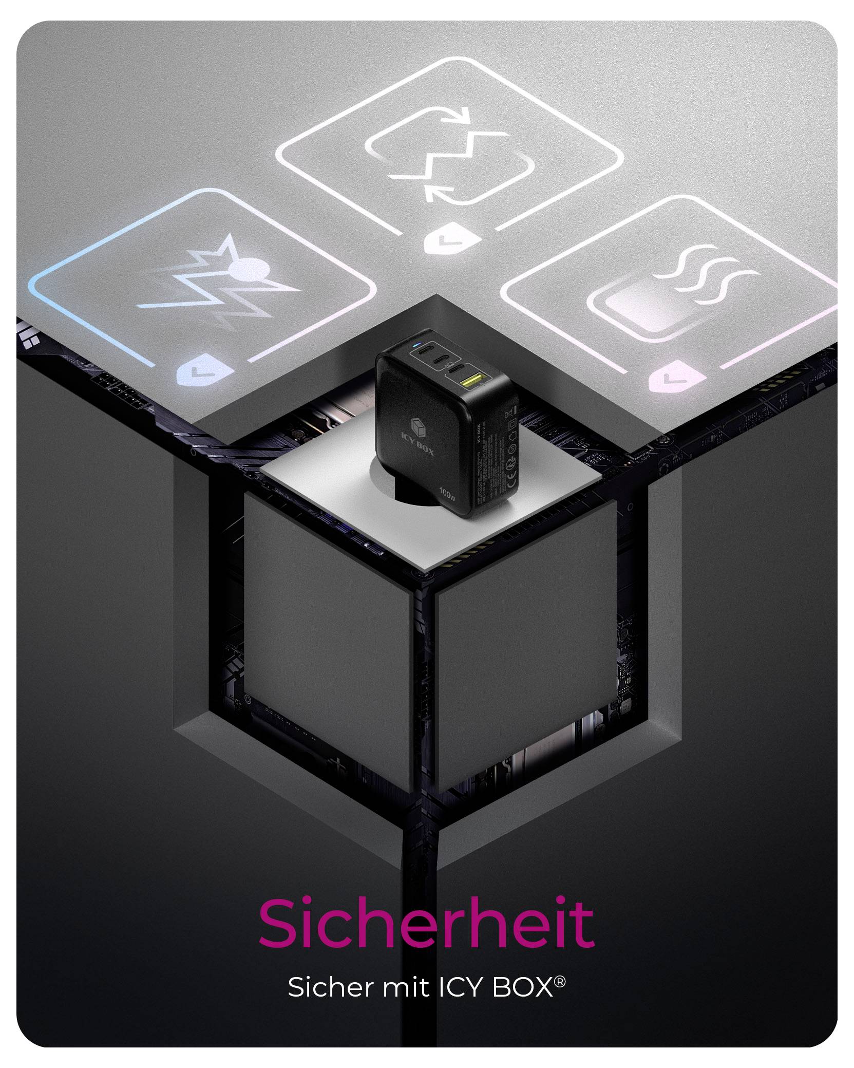 Адаптер ICY BOX GaN Wandladegerät USB-C 100 Вт чорний