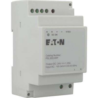 Zasilacz 'EATON' o numerze katalogowym PSL30E24RP. Wyjście: 24V DC przy 1,25A. Wejście: 100-240V AC, 0,8A, 50-60Hz.